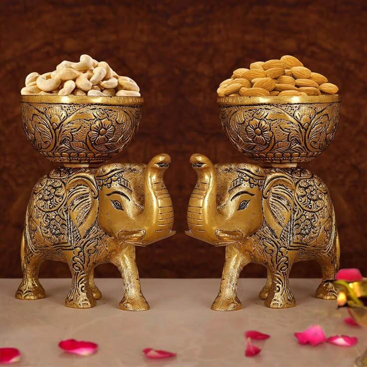 Brass Elephant Dry Fruit Bowl - Color: Copper Color