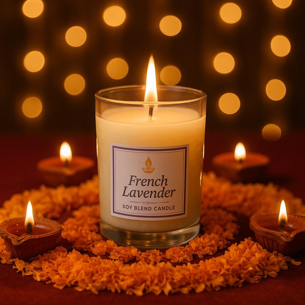 In lief French Lavender Soy Blend Scented Candle in Glass Jar (50GM / 1 Pc)
