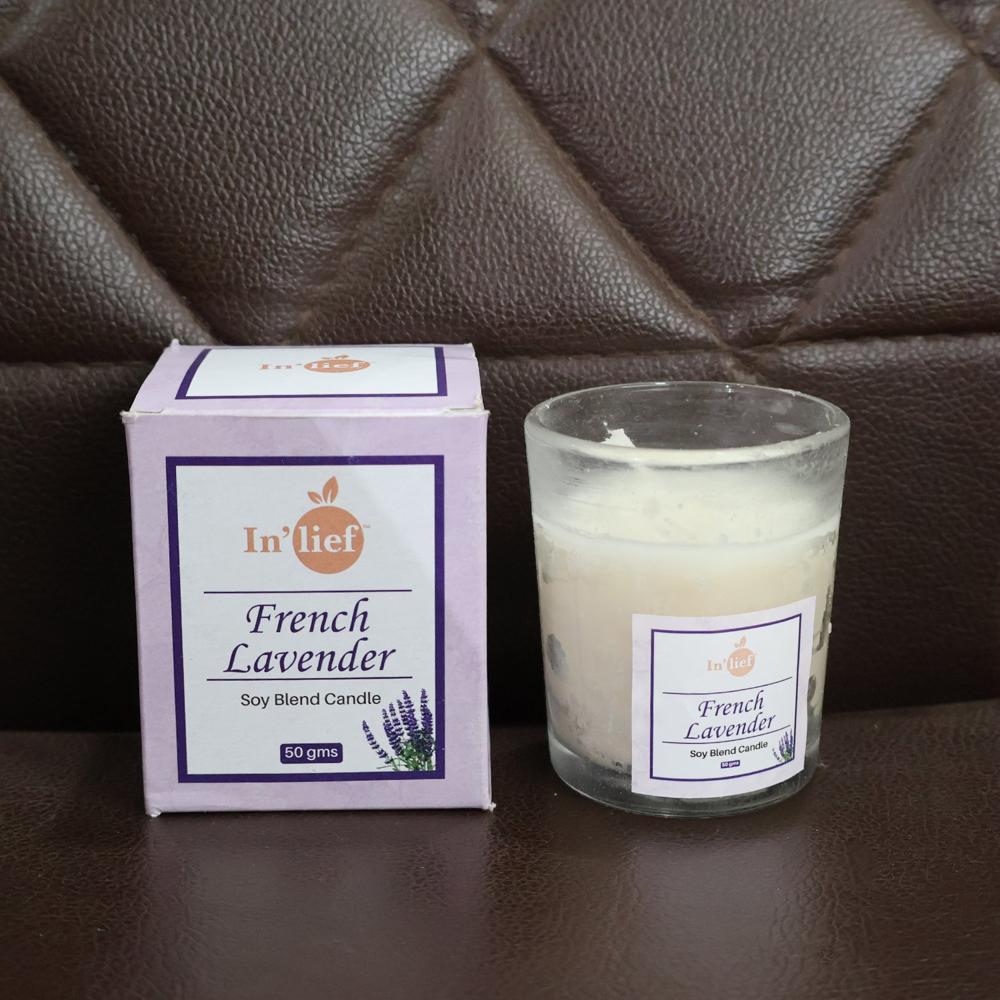 In lief French Lavender Soy Blend Scented Candle in Glass Jar (50GM / 1 Pc)