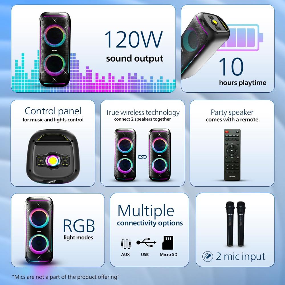 Philips TAX4910/94 120W वायरलेस ब्लूटूथ पार्टी स्पीकर के साथ