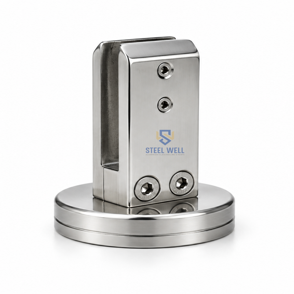 S.S. 4 Inch Spigot - Stainless Steel 316, 12mm Glass Panel, Base Plate Mounted | CNC Machined, Corrosion Resistant, Marine Grade