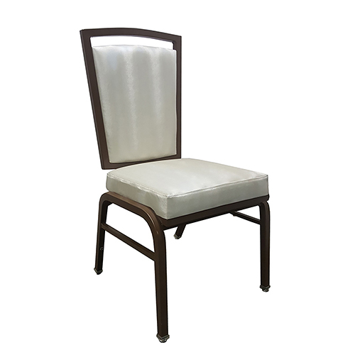 White Cushioned High-Back Banquet Chair with Brown Metal Frame |Banquet Chair