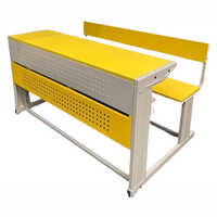 College Bench - Mild Steel & Plywood, 1200x400x750mm, Yellow/grey, Powder Coated Frame, Integrated Desk With Skid Rails