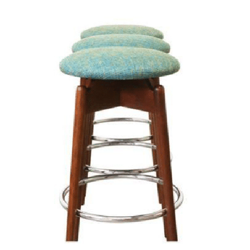 Bar Chair - Solid Teak Or Oak Wood, 45x45x110 Cm, Light Beige Upholstery, Medium Backrest, Wooden Footrest