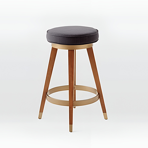 Bar Chair - Solid Teak Or Oak Wood, 45x45x110 Cm, Light Beige Upholstery, Medium Backrest, Wooden Footrest