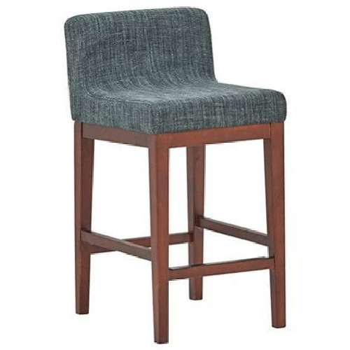 Bar Chair - Solid Teak Or Oak Wood, 45x45x110 Cm, Light Beige Upholstery, Medium Backrest, Wooden Footrest