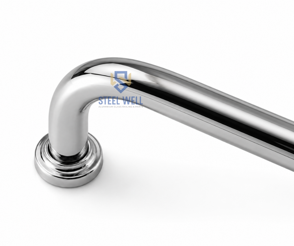 Stainless Steel Grab Bar Handle - 304/316 Stainless Steel, Custom Length 200-1200mm, Polished Finish, Bolt Mounted