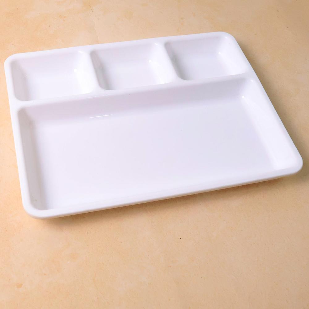 Plastic 4-compartment Rectangular Meal Serving Tray Sectioned Dining Plate (1 Pc) - Application: As Per Product Requirement
