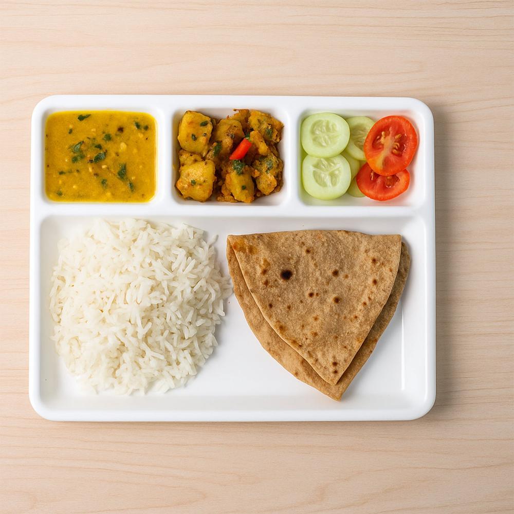 Plastic 4-compartment Rectangular Meal Serving Tray Sectioned Dining Plate (1 Pc) - Application: As Per Product Requirement