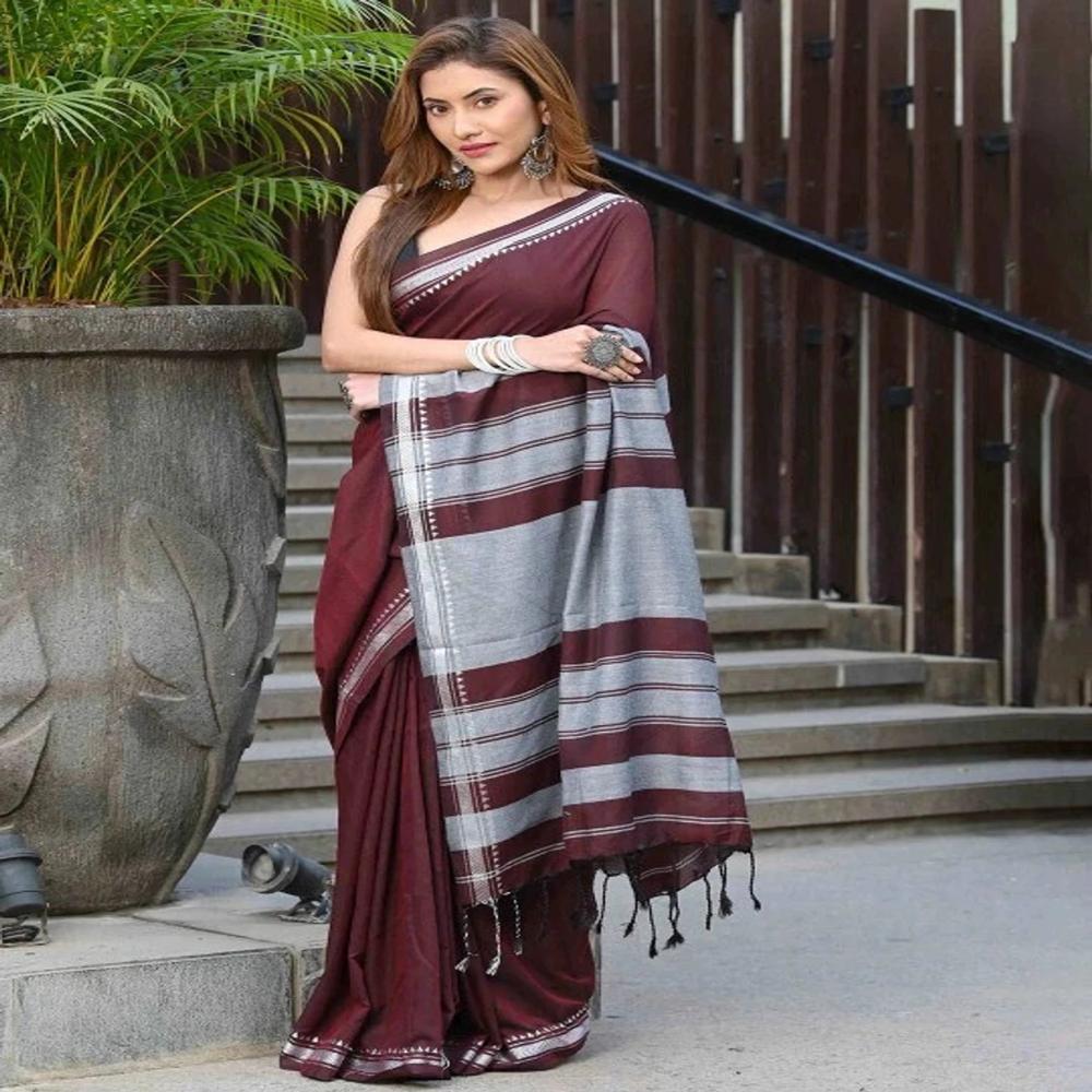 Premium Peacock Blue Tesri Saree | South Indian Soft Tesri Silk Look Saree with Zari Border | Plain Traditional Women's Saree | Wholesale Manufacturer