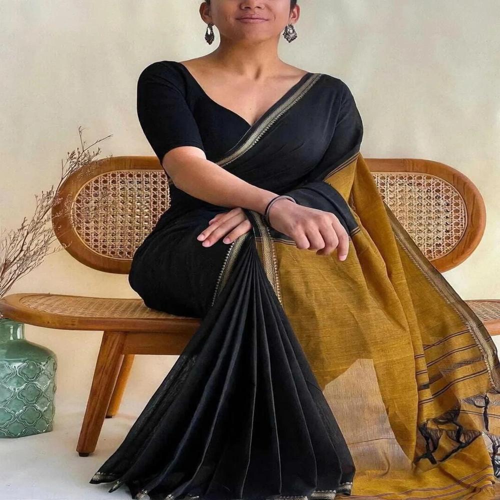 Premium Peacock Blue Tesri Saree | South Indian Soft Tesri Silk Look Saree with Zari Border | Plain Traditional Women's Saree | Wholesale Manufacturer