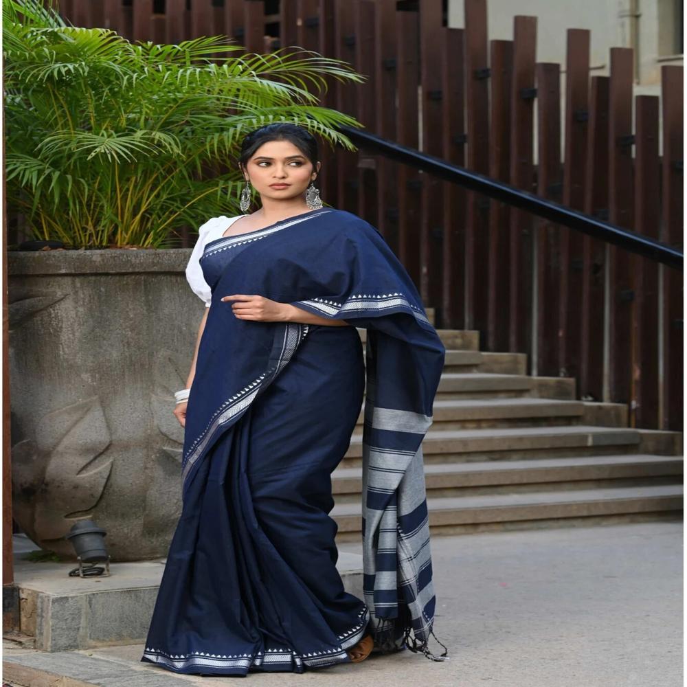 Premium Peacock Blue Tesri Saree | South Indian Soft Tesri Silk Look Saree with Zari Border | Plain Traditional Women's Saree | Wholesale Manufacturer