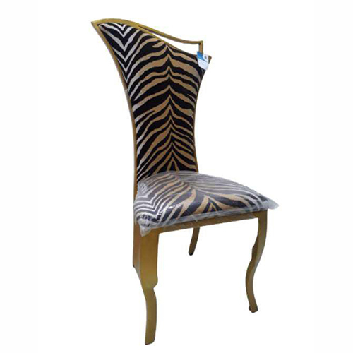 Prime Banquet Chair - Gold Polished Stainless Steel, 40-45 Inch High Back, Zebra Print Upholstery | Queen Anne Style, Foam Cushion, Load Capacity 120 kg