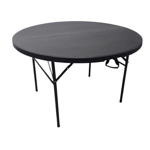 Classic Banquet Table - HDPE & Powder-Coated Steel, 1520mm Diameter Matte Black, Folding Legs, Seats 6-8