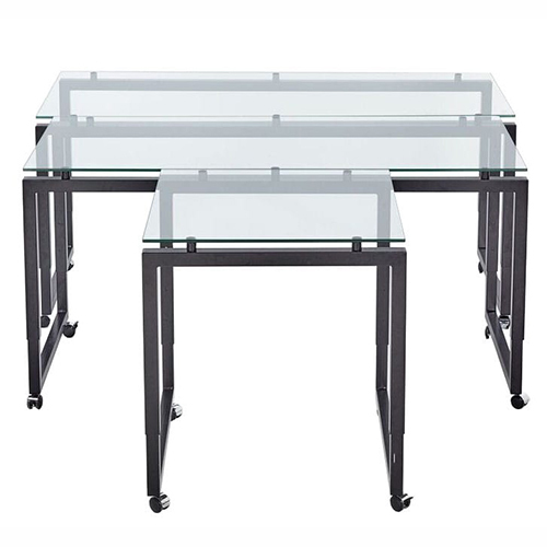 Elite Banquet Table - Black Powder-Coated Steel Frame, Tempered Glass Tops, Nestable Three-Table Set, Caster Wheels, Heat and Scratch Resistant