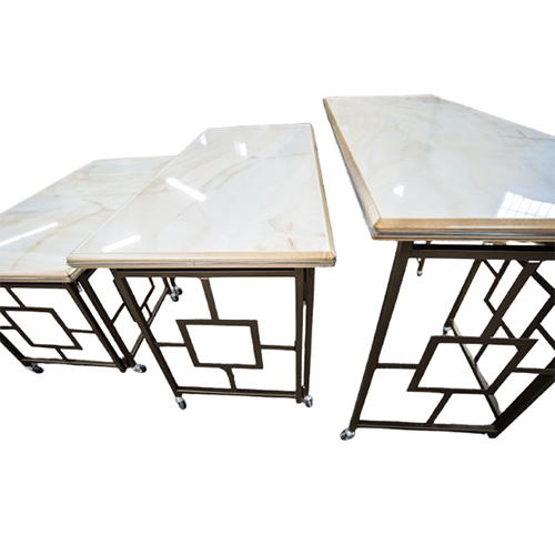 Modern Banquet Table - Marble Top, 60cm Height, Black Powder-Coated Frame | Geometric Metalwork, Nesting Side Table