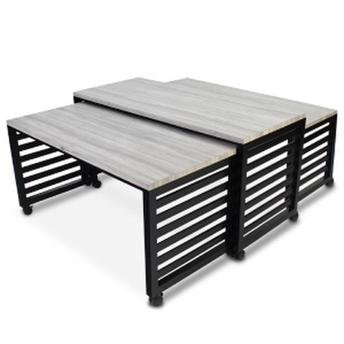 Wedding Banquet Table - Pre-laminated MDF 1800x750x750mm, Grey Top Black Frame, Stackable