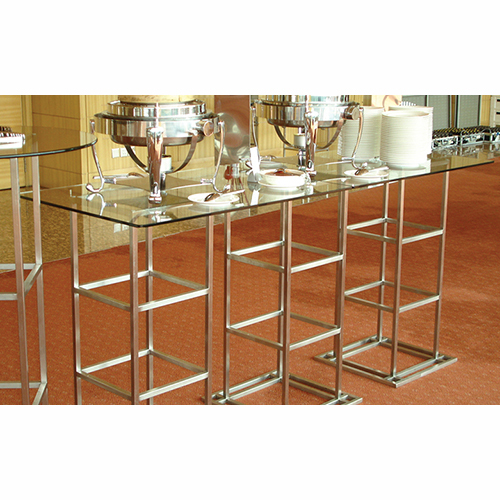 Royal Banquet Table - Tempered Glass Top, Stainless Steel Ladder Frame, 6x2x3 ft, Silver & Transparent