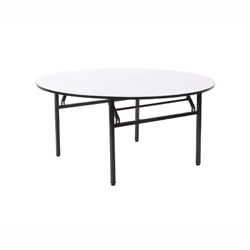 Executive Banquet Table - Powder-Coated Steel, 1830mm Diameter, White Top Black Legs, Anti-Skid Rubber Tips