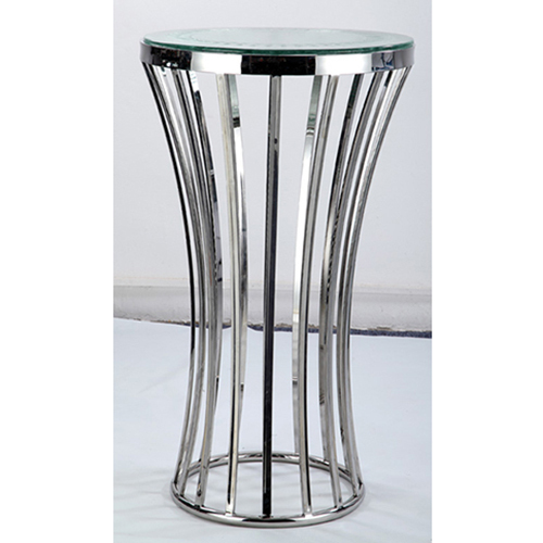 Lightweight Banquet Table - Tempered Glass Top, 600x600x1100mm, Silver Stainless Steel Base, 80kg Load Capacity