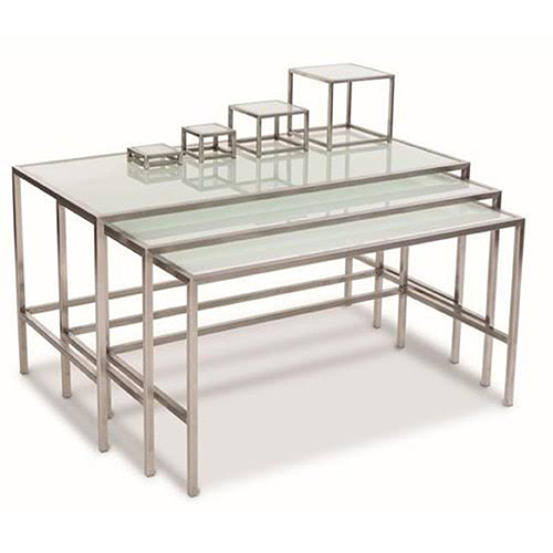 Heavy-Duty Banquet Table - Stainless Steel Frame, Tempered Glass Tops 150x60x76 cm, Nesting Design, Eco-Friendly