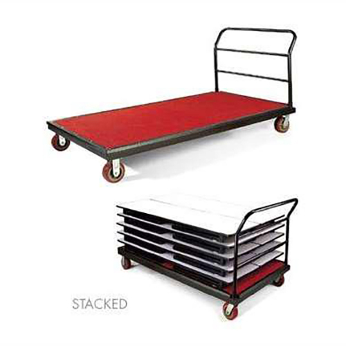 Round Table Trolley - Steel Frame 1980x915x550mm, Red Plywood Platform, 600kg Load Capacity, Stackable, Swivel Rubber Wheels, Raised Guard Rails