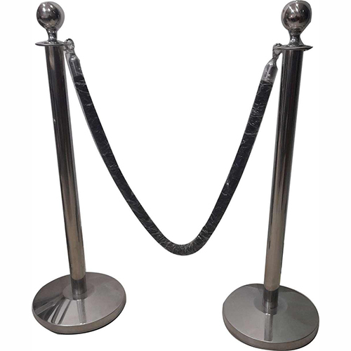SIBU 12 - Stainless Steel, 1000mm Height, Silver with Black Velvet Rope, Weighted Anti-Slip Base