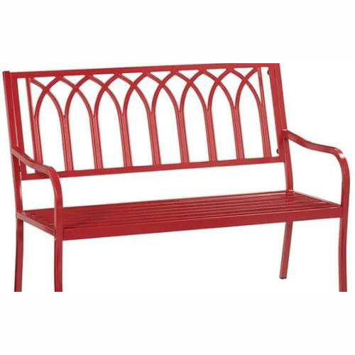 SIGB 5 Garden Benches - Powder-Coated Iron/Steel, 120-150 cm, Red | Weather Resistant, Rustproof, Decorative Arch Backrest
