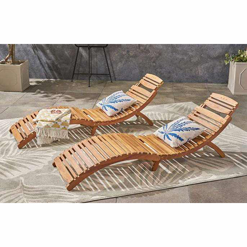SIPL 12 Poolside Loungers - Solid Hardwood 190-200 cm, Natural Wood Finish | Weather Resistant, Ergonomic Reclining Design