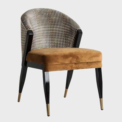 Garden Classic Chair - Powder-Coated Iron Alloy, 55x58cm, Brown Velvet, Black Legs, Gold Tips, Textured Mesh Backrest