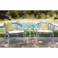 Siod 16 - All-weather Pe Rattan And Powder-coated Steel, Light Grey With White Cushions And Yellow Pillows | Weather Resistant, Uv Stabilized, Tempered Glass Table