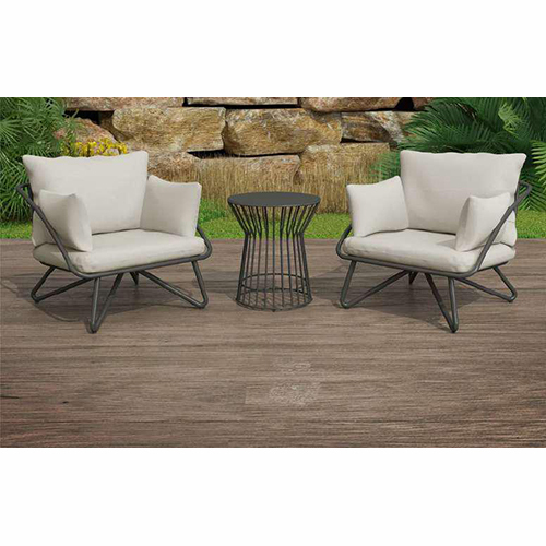 Outdoor Rope Outdoor Chair - Powder-Coated Iron/Steel, 75cm, Beige Cushions, Weatherproof Fabric, Angled Modern Design