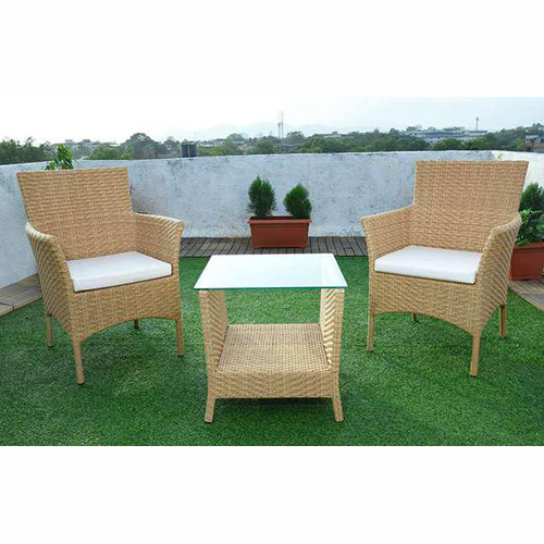 SIOD 21 Outdoor Chairs Set - Synthetic Rattan, 36"H x 22"W, Light Beige | Weather Resistant, UV Protected, Tempered Glass Table