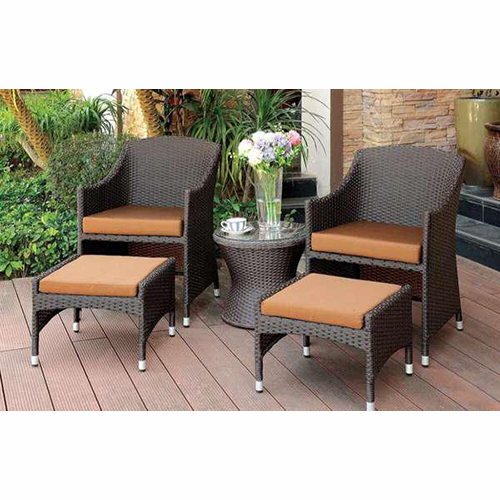 SIOD 24 - Handwoven Synthetic Rattan Patio Set, Brown Frame with Beige Cushions, UV-Resistant Matte Finish, Weatherproof Powder-Coated Steel Frame