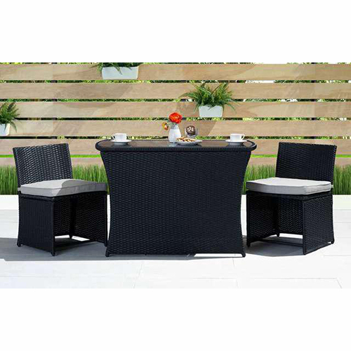 Horizon Outdoor Chair - Synthetic Rattan, 80cm Table, Black with Gray Cushions | Tempered Glass Top, UV Resistant, Waterproof