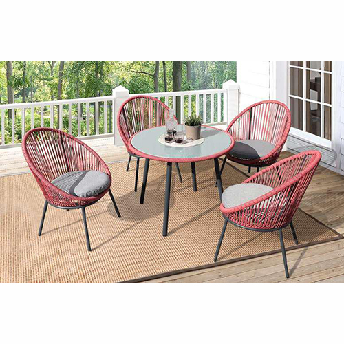Elite Outdoor Chair - Powder-Coated Steel & Synthetic Wicker, 55-65 cm, Red/Rustic with Grey Cushions | Tempered Glass Tabletop, Removable Cushions, Eco-Friendly