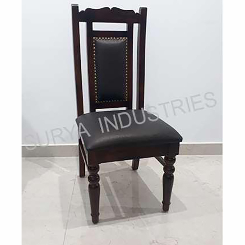 Low Back Restaurant Chair - Seasoned Hardwood, 45x45x90 cm, Dark Brown with Black PU Leather | Foam Padded Full Backrest, Ornate Turned Legs, Corrosion Resistant, Glossy Polish Finish