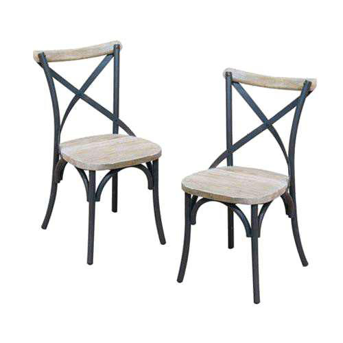 Urban Metal Dining Chair - Powder-Coated Iron, 45x53x87 cm, Black Frame with Wood Seat, Stackable, X-Cross Backrest