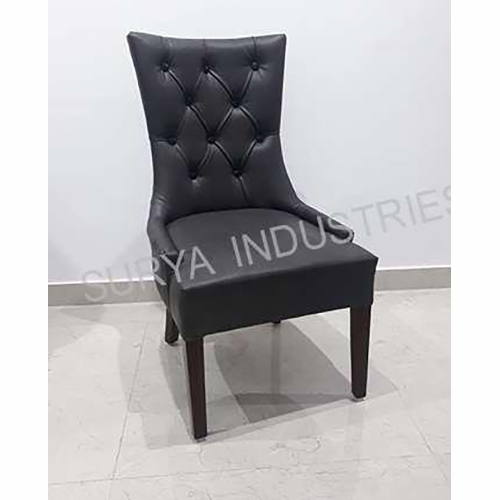 Wooden Frame Restaurant Chair - Dark Wood, 18x18x38 inches, Black | Extra High Backrest, Tufted Detail, Customizable Upholstery
