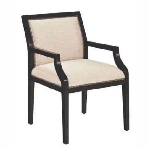 Powder Coated Metal Chair - Solid Wood Frame 52x56x87 cm, Beige Upholstery Dark Brown Frame, High-Density Foam Cushion, Rubber Leg Caps, Fixed Armrests