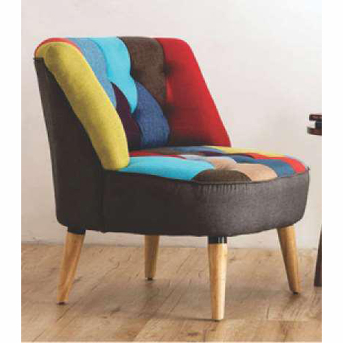 Vintage Cafe Chair - Solid Wood Frame, 60x60x80cm, Multicolor Patchwork Upholstery, High-Density Foam Padding