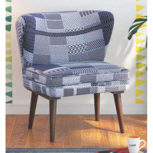 High Back Dining Chair - Solid Wood, 58x62x82 cm, Multicolor Blue Patchwork, High-Density Foam Cushion