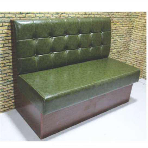 Custom Restaurant Sofa - Solid Teak Wood, 5x2x3.5 ft, Olive Green Leatherette, High Back, Button-Tufted Design