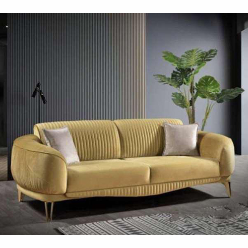 Classic Restaurant Sofa - Hardwood Frame, 200x85x85 cm, Mustard Yellow | Ribbed Velvet Upholstery, Angled Brushed Steel Legs, Wide Plush Armrests