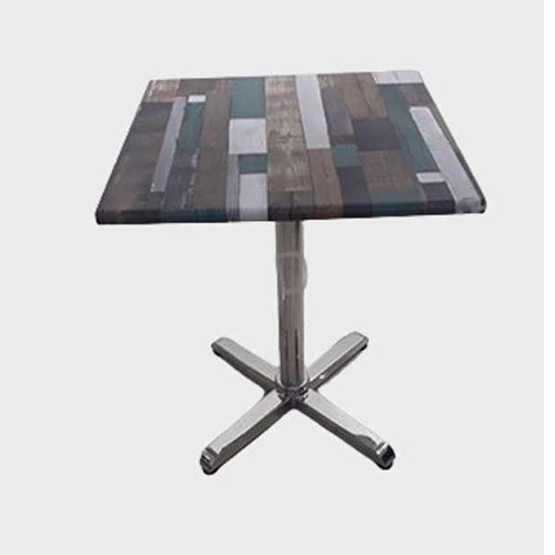 Banquet Restaurant Table - 60x60x75cm Engineered Wood, Multicolor Patchwork Top, Silver X-Base | Indoor Outdoor, Scratch Resistant, Easy Assemble
