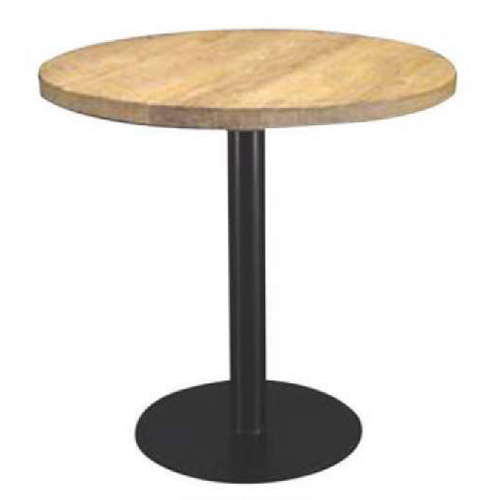 Classic Restaurant Table - Engineered Wood & Mild Steel, 800mm Round, Natural Wood Matte, Anti-Skid Base
