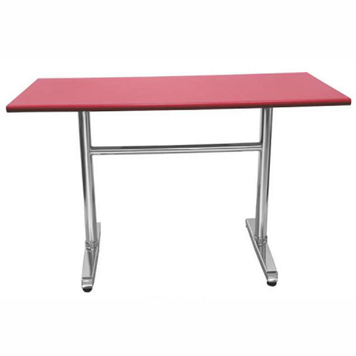 Indoor Dining Table - Red MDF Top, Silver Mild Steel U-Frame 1200x600x750mm, Moisture & Termite Resistant, Anti-Skid Feet