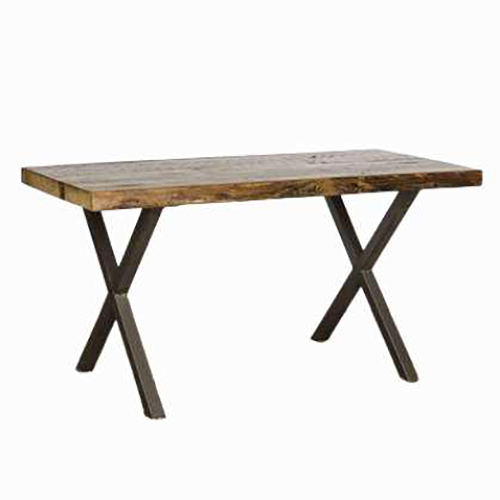 Wooden Frame Restaurant Table - Solid Wood Top 120x60x76 cm, Black Cross Steel Legs, Corrosion Resistant, Eco-Friendly
