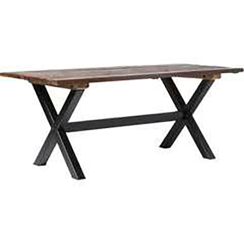Family Dining Table - Solid Wood & Mild Steel, 180x90x76 cm, Brown Matte Top, Black X-Legs | Modern Industrial, Seating 6