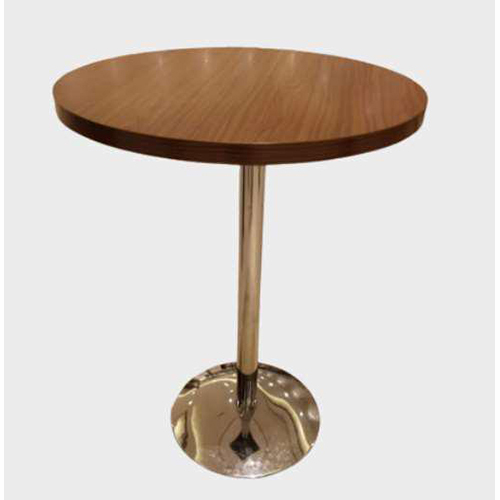 Modern Restaurant Table - Sustainable Wood & Stainless Steel, 48cm Round x 110cm High, Scratch-Resistant Glossy Top
